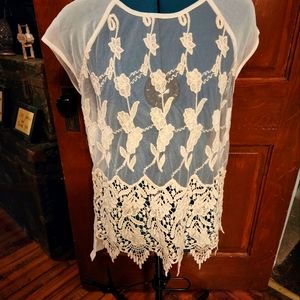 KUT From The klKloth Beige Lace Blouse Large